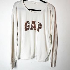 SZ L Gap Sequin Beige and Rose Gold Logo sweatshirt